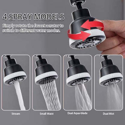 Faucet Aerator Faucet Sprayer Attachment, Kitchen Faucet Head Replacement with 4 Spray Modes, 360° Swivel Faucet Extender Anti-Splash Sink Sprayer Faucet Nozzle Head (Diamond, Black) - color: Black, style: Diamond