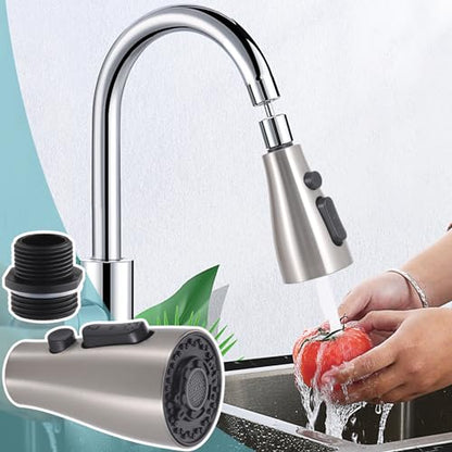 Kitchen Faucet Head Replacement 4 Modes, Pull Down Faucet Sprayer Head Nozzle Kitchen Sink Faucet Head with 11 Adapters (Nickel) - color: Nickel
