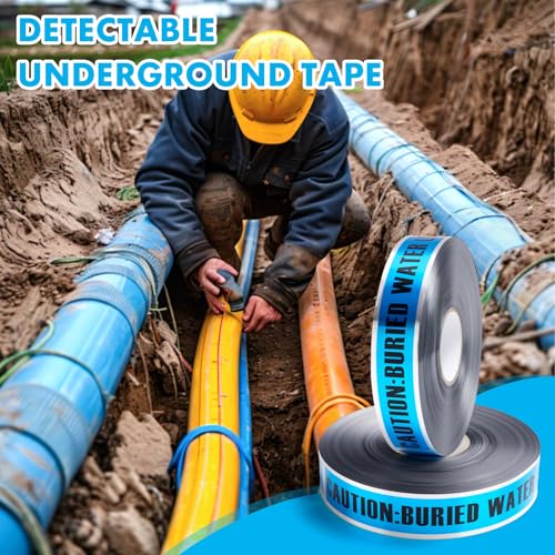 Detectable Buried Line Caution Tape – 2" x 1000 ft, 5 Mil Utility Marking Tape – Durable Underground Safety Tape for Line Warning (Water)