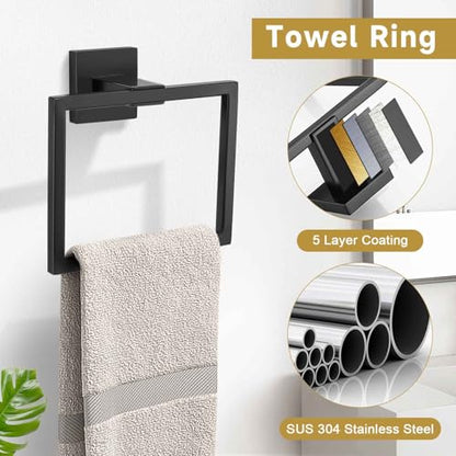 5 Pieces Bathroom Hardware Accessories Set Matte Black Towel Bar Set Towel Holder Racks Set for Bathroom,SUS304 Stainless Steel,Wall Mounted 23.6-Inch - color: Matte Black