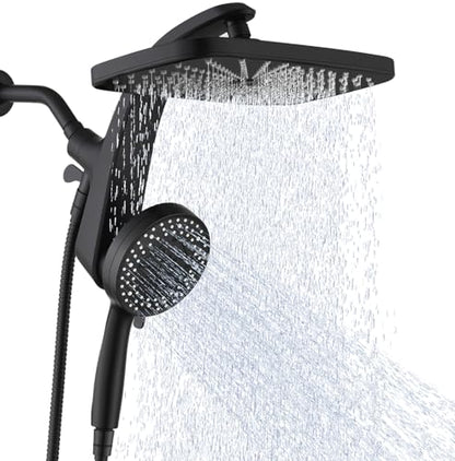 12" High Pressue Rain Shower Head with Handheld, 9 Sprays Hand Showerhead | Shower Heads with Handheld Spray Combo, Dual Head, Built-in Magnetic Docking, Power Jets, 59" Shower Hose, Black 1.8GPM - color: Black