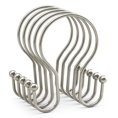 AmazerBath Shower Curtain Hooks Brushed Nickel Shower Curtain Rings, Simple Double Hook Shower Curtain Hooks Rust Proof, Smooth Glide Metal Shower Hooks for Shower Curtain, 12Pcs Shower Rod Hooks - color: Nickel, style: Minimalist - Double Shower Hooks