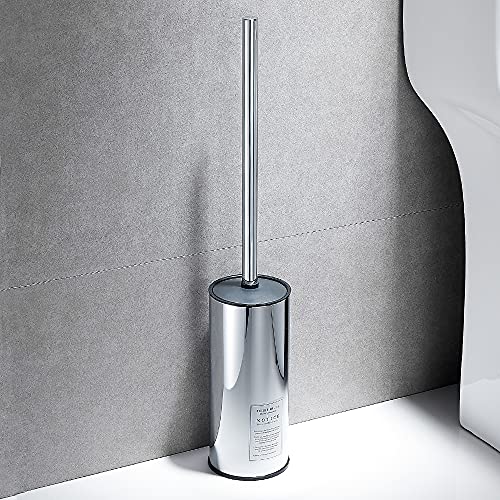 Freestanding Toilet Brush Holder for bathrooms 304 Stainless Steel Toilet Brush Stand Round Storage and Organization Rust Resistant 18-inch high Polished Chrome Finished - color: 18-inch Round High Polished Chrome
