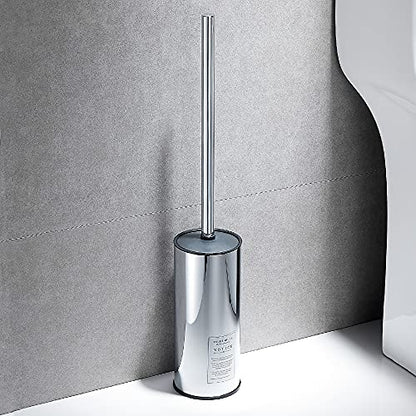 Freestanding Toilet Brush Holder for bathrooms 304 Stainless Steel Toilet Brush Stand Round Storage and Organization Rust Resistant 18-inch high Polished Chrome Finished - color: 18-inch Round High Polished Chrome