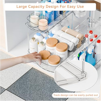 3 Pack 13.8″ Deep 2 Tier Under Sink Storage Organizer,Large Pull Out Bathroom Organizers and Storage,Slide Out Acrylic Undersink Storage Shelf,Kitchen Under Sink Organizer for Cleaning Products - style: 3 Pack-2 Tier