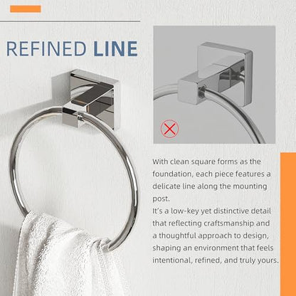 RUACQ Towel Ring, Hand Towel Holder for Bathroom Wall, Chrome | Wall Mounted Hand Towel Bar, 304 Stainless Steel Towel Hanger, Square Base, Round Towel Holder Design, Modern, Heavy Duty - color: Chrome, size: 1