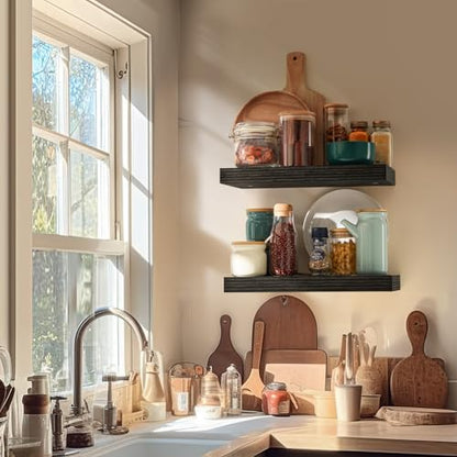 AMADA HOMEFURNISHING Floating Shelves Wall Mounted, 15 x 7 Inch Wall Shelves for Bathroom, Bedroom, Living Room, Black Shelves Set of 2 - color: Black, size: 15 inches