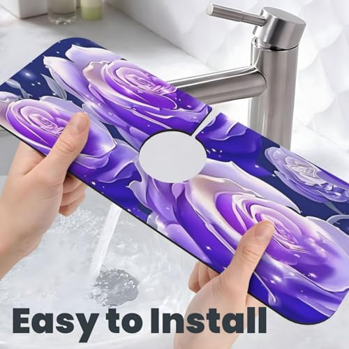 Blue Purple Rose Kitchen sink faucet pad, strong water absorption, anti slip, easy to clean, very suitable for splash and drip prevention, suitable for kitchens and bathrooms - color: Blue Purple Rose