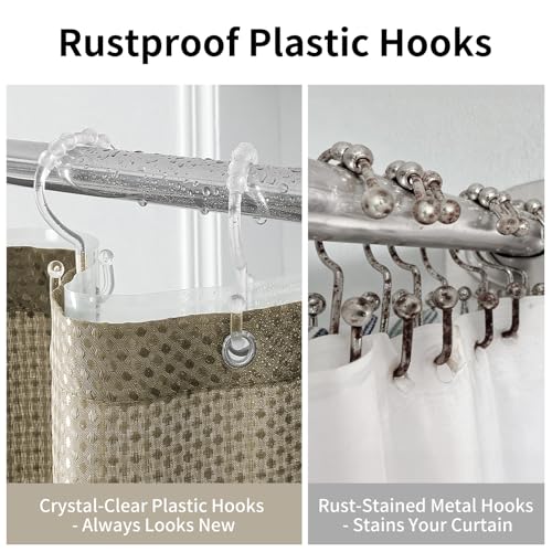 QiyI 3 in 1 Waffle Shower Curtain Set with Liner, Beige, 72 x 72 | Shower Curtain and Liner Set with Hooks, Waterproof Bathroom Curtain with PEVA Liner & 12 Double Sided Clear Plastic Rings - color: Beige, size: 72"W x 72"L (Pack of 1)