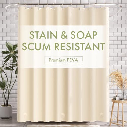 AmazerBath Shower Curtain Liner, 72x72 Beige Shower Curtain Liners, Lightweight Plastic Shower Liner, Cute PEVA Waterproof Cream Shower Curtains for Bathroom with 3 Magnets and 12 Grommets - color: Beige, size: 72"W x 72"L (Pack of 1)