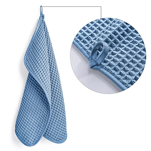 POLYTE 430 GSM Microfiber Lint Free Washcloth Face Towel, 13 x 13 in, 4 Pack (Waffle Weave) - color: Blue