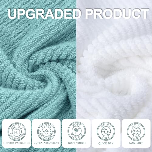 VOOVA & MOVAS 6PC Towel Set, 100% Cotton, Aqua Teal White | 2 Large Bath 30x56 In,2 Hand 18x28 In, 2 Washcloths 13x13 In, Soft, Quick Dry, Thick, Bathroom Essentials - color: Jack Frost + White Mixed, size: 6 PC Bathroom Towel Set