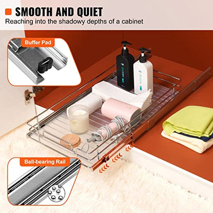 VEVOR 12.5"Wx16.5"Dx3.5"H Pull Out Cabinet Organizer, Heavy Duty Slide Out Pantry Shelves, Chrome-Plated Steel Roll Out Drawers Storage, for Home, Under Sink, 14"Wx17.5"Dx7"H Install Size for Cabinet - size: 12.5"Wx16.5"D