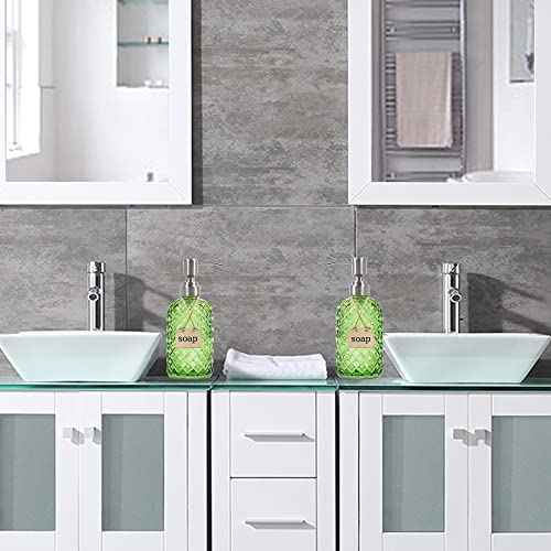 16 oz Diamond Pattern Glass Soap Dispenser, Kitchen and Bathroom Refillable Soap Dispenser with Rust Resistant Stainless Steel Pump for Hand Soap, Lotion Glass Liquid Dispenser(Green-2pack) - color: Green-2pack