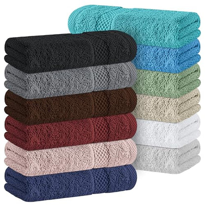 White Classic Luxury Cotton Washcloths 13x13 Inch - 650 GSM Turkish Cotton | Hotel, Spa, Bathroom Face Towel | 12 Pack, Multicolor - color: 15: Multicolor