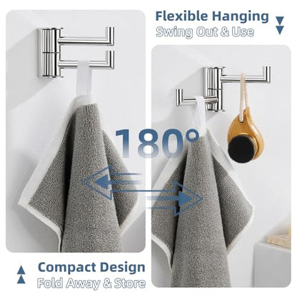 Aomasi 180° Swivel Towel Hook for Bathroom, 304 Stainless Steel Wall Mounted Double Robe Hook, Heavy Duty 11LB Towel Hanger, Polished Chrome - color: Polished Chrome, size: 1 Pack