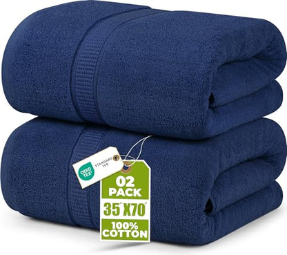 Utopia Towels Luxurious Jumbo Bath Sheet 2 Piece, 600 GSM, 35 by 70 Inches, 100% Ring Spun Cotton, Highly Absorbent and Quick Dry Extra Large Bath Towel, Super Soft Towel, Navy - color: Navy, size: 2 Piece Bath Sheet