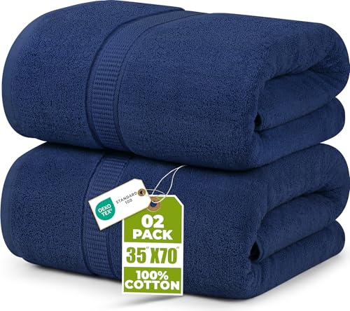 Utopia Towels Jumbo Bath Sheets, 2 Pack, 35x70 in, 600 GSM Cotton, Navy | Extra Large Ring Spun Cotton Bath Sheets - Soft, Plush, Quick-Drying, Highly Absorbent, Great for Everyday Use - color: Navy, size: 2 Piece Bath Sheet