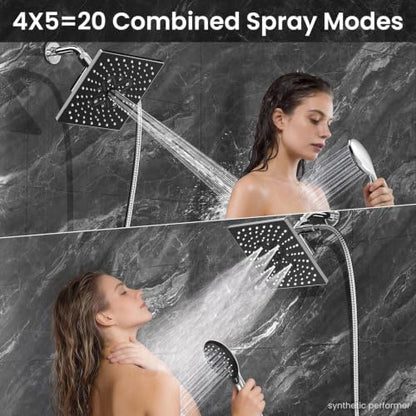 Veken Multi-Function Rain Shower Head with Handheld, High Pressure, Square | Rainfall Showerhead, Dual Shower Heads Combo, 5-mode Detachable Hand Held Spray with Hose, regaderas para shower, Chrome - color: Chrome