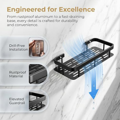 Wall-mounted Shower Rack, Large Capacity, No-drill Installation, Floating Shelf for Bathroom and Kitchen, Space-saving, Easy to Install, Used to Store Toiletries, Cosmetics and Miscellaneous Items