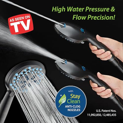 AquaCare New 8-mode High Pressure Handheld Shower Head w/ 2-way Power Wash | Stay Clean Nozzles, Dual Power Wash for Tub, Tile & Pets, Long 6 ft. Stainless Steel Hose, Wall & Overhead Brackets / Bronze - color: Bronze