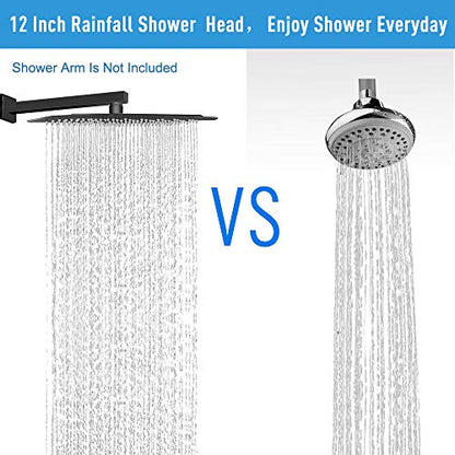 NearMoon Rain Shower Head, High Flow Stainless Steel Square Rainfall Shower, Waterfall Bath Shower Body Covering, Ceiling or Wall Mount (12 Inch, Matte Black) - color: Matte Black, size: 12 Inch Square