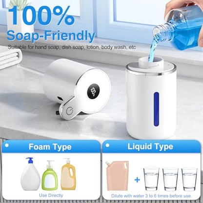 Fachixy Automatic Foaming Soap Dispenser Touchless, 6 Adjustable Level | 12.8oz/380mL, Up to 90 Days Battery Life, 6 Adjustable Level, Rechargeable, Wall Mountable IPX5 for Kitchen & Bathroom, White - color: White, style: Foam