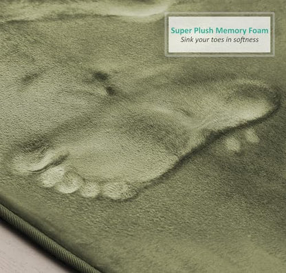 Clara Clark 3 Piece Bathroom Rugs Bath Mat Set, Velvet Memory Foam Bath Mats for Bathroom - Non-Slip, PVC Backing Bath Rugs, Washable - Dries Quickly, Green - color: Sage Green