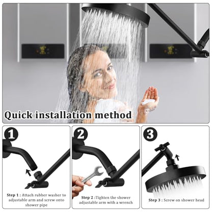 Rain Shower Head Extension 12 Inch Adjustable Rain Shower Head Extension Arm Stainless Steel Shower Head Holder G1/2 Universal Connector Compatible(Matte Black) - color: Matte Black