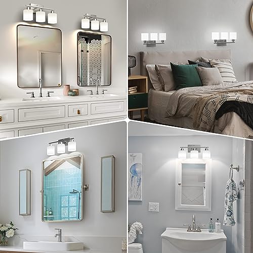 18 Inches Bathroom Light Fixtures Over Mirror Brushed Nickel | Anti-Rust 3-Light Vanity Lights Over Mirror, E26 Standard Socket, Milky White Glass Shades, Bulbs Not Included - color: Brushed Nickel-3 Light