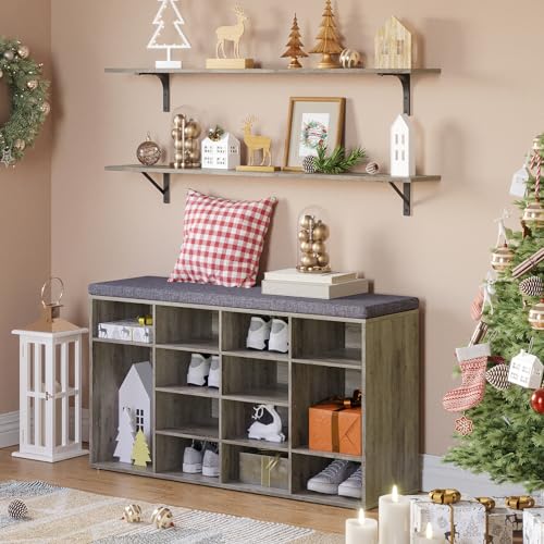 Long Wall Shelves, 47.3Inch Wooden Floating Shelves with Brackets | Large Floating Book Shelf Set of 2, Wall Mount Storage Ledges, Easy Assembly, Max Load 33lbs, Living Room/Bathroom Gray Wash - color: Grey Wash, size: 47.3 Inch