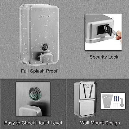 Wall Mounted Commercial Soap Dispenser Bathroom, Vertical Brushed | 1100ml 37oz Stainless Steel Liquid Hand Sanitizer Dispenser - color: Vertical Brushed