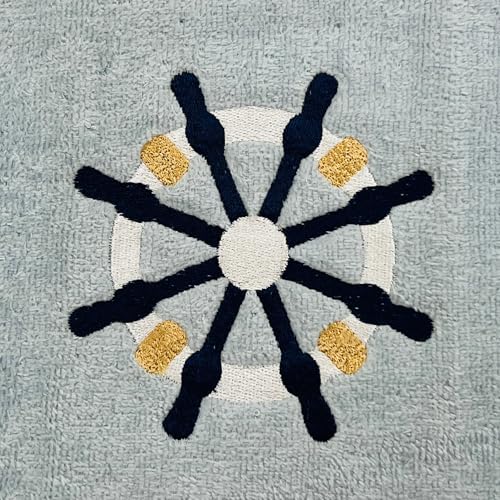 Serafina Home Coastal Nautical Ocean Embroidered Navy White Fingertip Towels, Captains Ship Wheel, Set of 2, 12 x 18 inches, 100% Cotton, - color: Ships Wheel