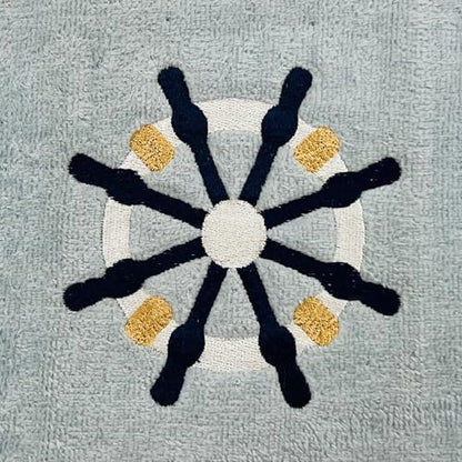 Serafina Home Coastal Nautical Ocean Embroidered Navy White Fingertip Towels, Captains Ship Wheel, Set of 2, 12 x 18 inches, 100% Cotton, - color: Ships Wheel