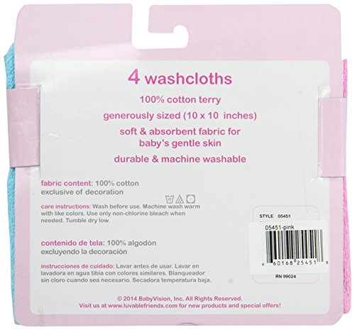 Luvable Friends Unisex Baby Super Soft Cotton Washcloths, Pink Elephant, One Size - color: Pink Elephant, size: One Size