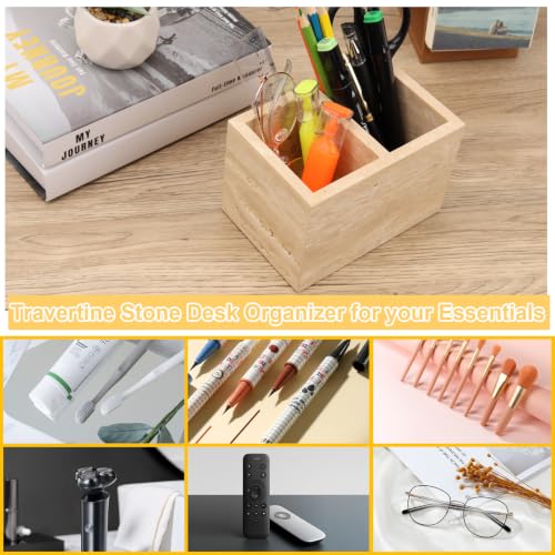 Travertine Toothbrush Holders,Natural Stone Toothbrush Holder with 2 Slots,Heavy Duty Tooth Brush Holder for Bathroom