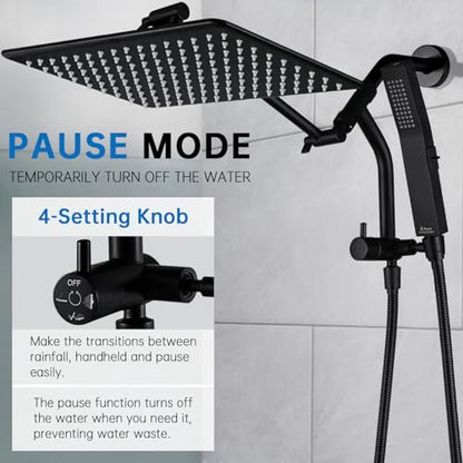 G-Promise 14 Inch All Metal Rain Shower Head with Handheld (Matte Black) | Full Body Coverage, Pause Mode Diverter, Power Wash Mode Handheld, Suits Every Height, Easy to Install, Modern Bath Upgrade - color: Matte Black, size: 14 Inches