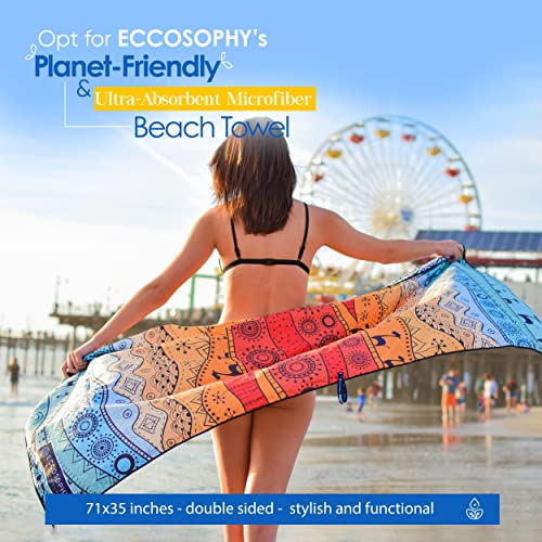 Microfiber Beach Towel - Quick Dry, Sand Free and Oversized 71x35 | Super absorbent, lightweight, swimming, gym, extra large, pool, cruise, camping, yoga, travel, compact, carry bag, vacation - color: Marrakesh