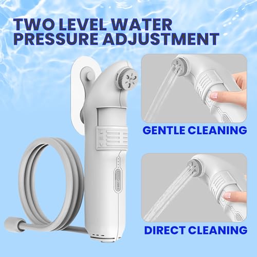 2Clean Portable Bidet - Travel & Home Use High Pressure Sprayer, USB Rechargeable Hygiene Device for Toilets with 2.5L Container, Variable Intensity, Lightweight Design, Wall Bracket Included
