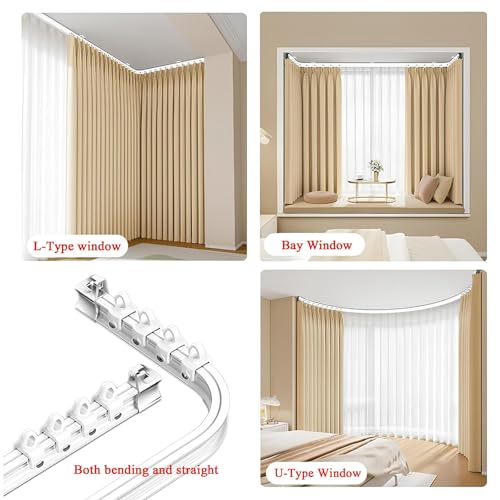 Flexible Bendable Curtain Track, Curved Curtain Rod 1-6m Ceiling Or Wall Mount Curtain Rail For Bay Window Room Divider RV Shower(250cm/8.2ft) - size: 250cm/8.2ft