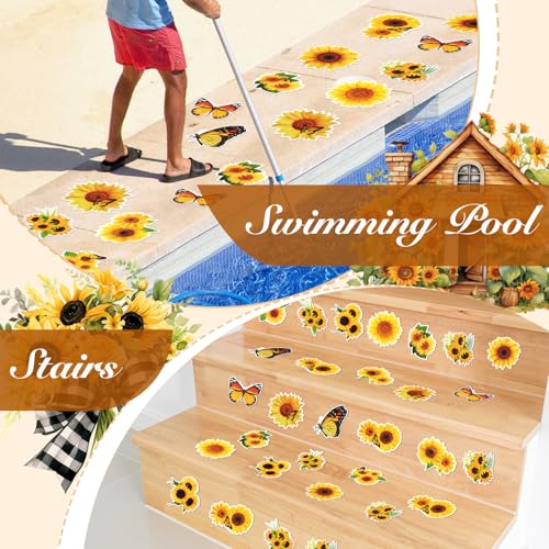 Yaomiao 24 Pcs Sunflower Non Slip Bathtub Stickers with Scraper | Shiny, Sparkle, Glitter, Peva, 4.53inch, Easy Apply, No Residue, for Bathroom, Shower Stairs Floor,Safety, Cute, Grip - style: Sunflower