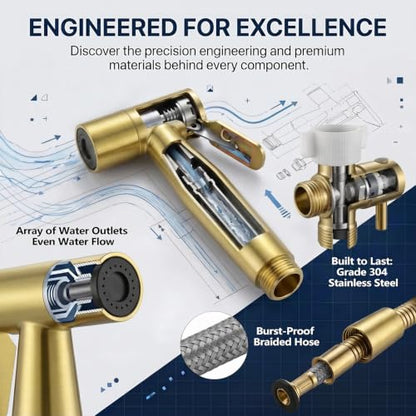TRIPHIL Handheld Bidet Sprayer for Toilet, Adjustable Water Pressure Jet Bidet Attachment with Leak-Proof 304 Stainless Steel T-Valve for Bathroom Cleaning, Cloth Diaper/Feminine Wash, Brushed Gold - color: Brushed Gold