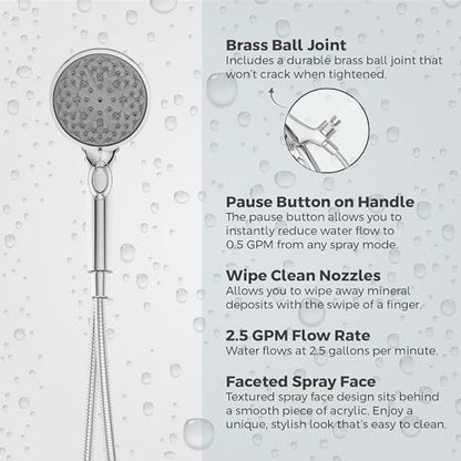 Pfister HydroFuse Handheld Shower Head with Magnetic Docking 6-Function High Pressure 2.5 GPM Polished Chrome Finish Hose Included for Bathroom Shower 016HFM01CC - color: Polished Chrome, size: 2.5 GPM