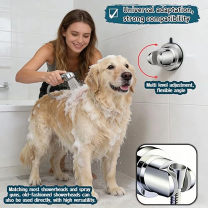 Vacuum Suction Cup Shower Head Holder, Adjustable Height No Drill Shower Arm Bracket with 360° Swivel, Handheld Shower Holder for Tile/Glass, Chrome Finish, Strong Hold for up to 11 lbs
