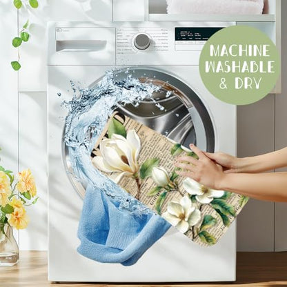 1Pc White Magnolia Dish Drying Mat 23.6 X 17.7 Inch/60 X 45 Cm Vintage Floral Dishes Drainer Mat Magnolia Absorbent Draining Pad Heat Resistant Coffee Bar Counter Mat With Hanging Loop - style: Vintage magnolia