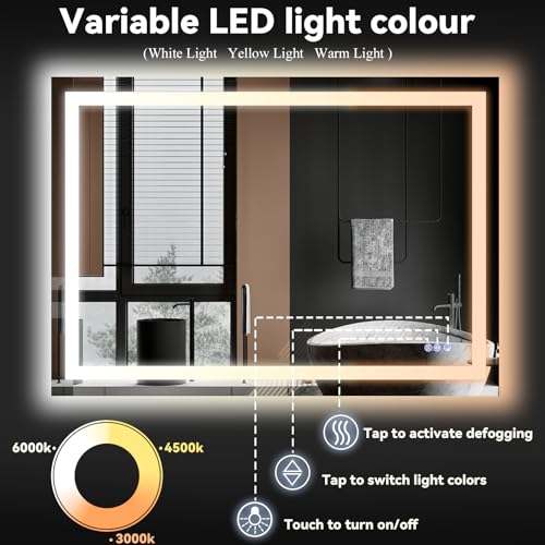 LED Bathroom Mirror 26 x 38 Inch - 3 Adjustable Modes | Lighted Smart Bathroom Vanity Mirror, Anti-fog, Memory Function, Tempered Glass, Wall Mounted Horizontally Vertically - size: 38"L x 26"W