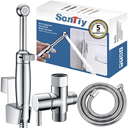 SonTiy Handheld Bidet Sprayer for Toilet, All Metal Cloth Diaper Toilet Sprayer Bidet Attachment with Backflow Preventer, Adjustable Water Jet Spray, 7.2" Brass Hand Held Bidet Wand, Chrome