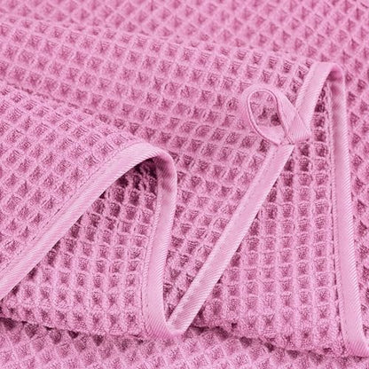 POLYTE 430 GSM Poly Blend Microfiber Quick Dry Waffle Bath Towel, 30x60 in | 4 Pack, Oversize, Lint Free, Body Towel - color: Pink