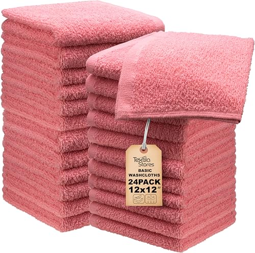 Basic Wash Cloths 12x12 Inches – Bulk Pack of 24 – Rose Pink Color – Soft and Absorbent Multipurpose Cotton Washcloths for Bathroom, Spa, Gym, Salon, Hotel, and Everyday Use - color: Rose Pink, size: 12x12 Inch Pack of 24
