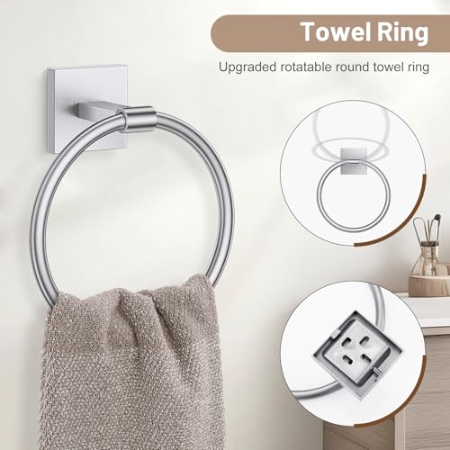 Towel Ring Set 4 Piece Bathroom Hardware Set Includes Towel Ring 2 Towel Hooks and Toilet Paper Holder Stainless Steel Wall Mounted (Brushed Nickel) - color: Brushed Nickel, size: Set D